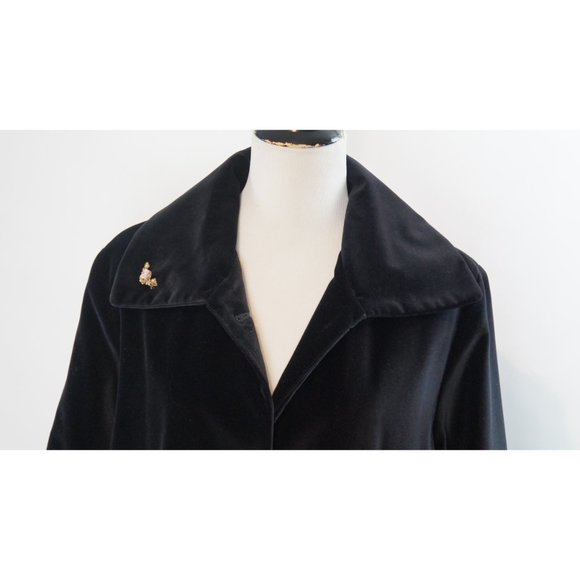 Vintage Velvet Coat, Winter Swing Coat, Knee Length Parka, Black, Bernardo - Picture 3 of 7